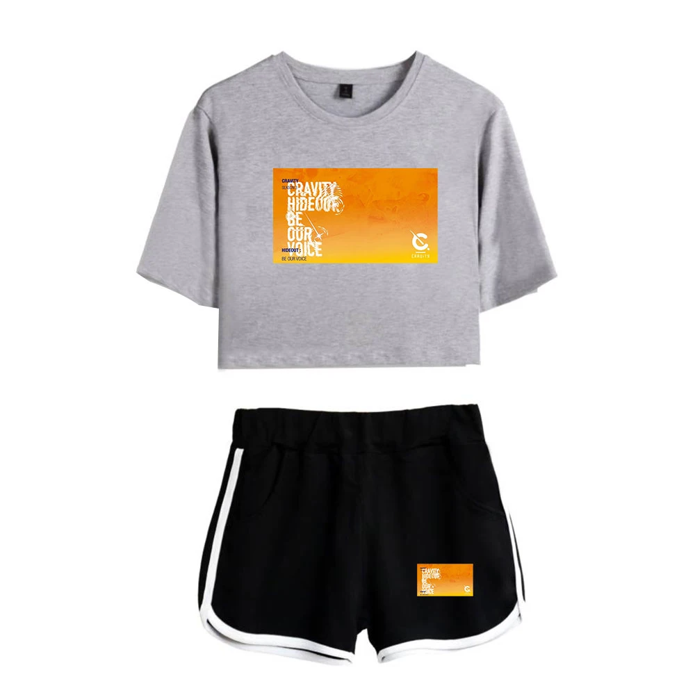 Fashion Novelty Creative Cravity Print Two Piece Set Women Sexy Shorts+lovely T-shirt Cute Classic Dew navel Sport Girl suits - Image 4