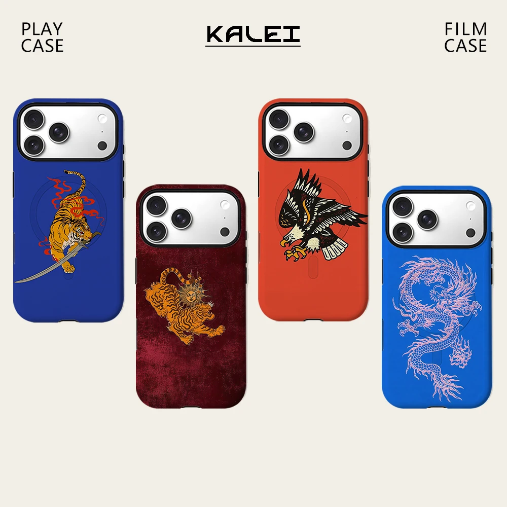 Auffälliges traditionelles Tattoo-Tiermuster für magnetische Handyhülle für iPhone 17 16 15 14 13 Pro Max Plus – Robuste Einzel- und Doppelschicht-Hülle