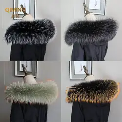 Inverno 100% collo di vera pelliccia sciarpa di pelliccia di procione naturale donna cappotto di lusso Trim Hood Decor accessori sciarpe calde scialle di moda