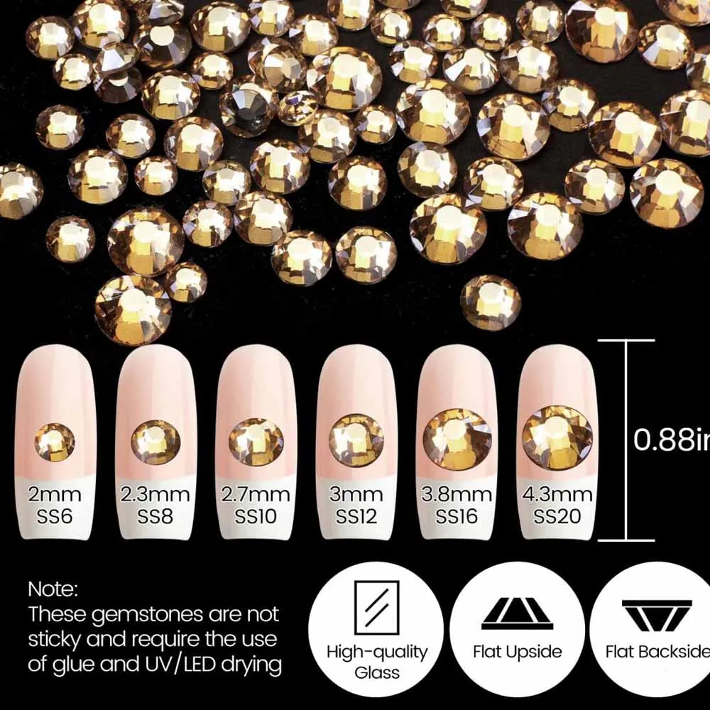 เพชรตกแต่งเล็บ 12 ช่อง สีแชมเปญ แบบกระจก ผสมเพชรกลมและเหลี่ยม ประกายระยิบระยับ รูปหัวใจ ดาว คริสตัล