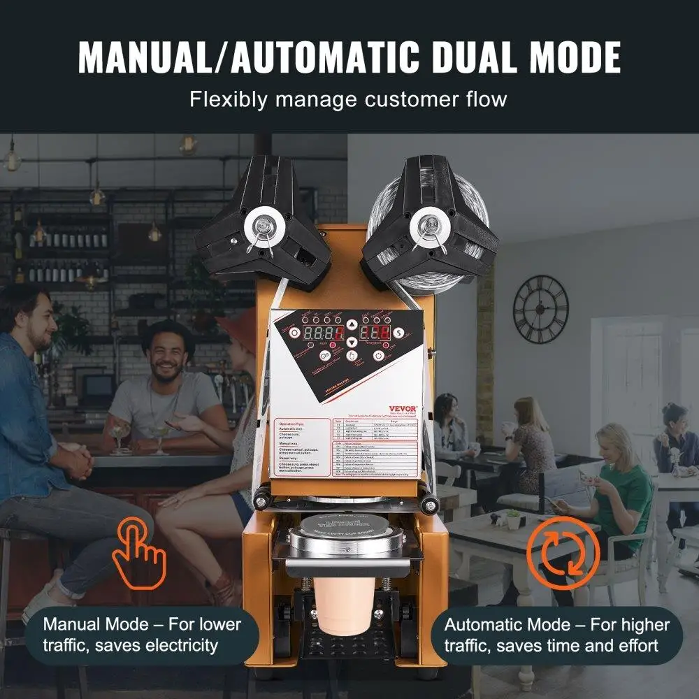 Cup Sealing Machine 500-650 Cups H Digital Control LCD Panel for 190mm Cup 90 95mmBubble  Coffee