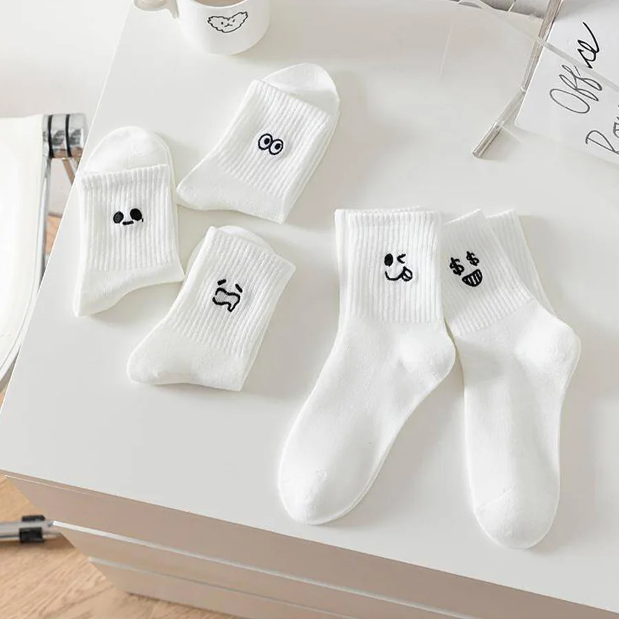 5pcs Women Socks Winter White Socks Absorb Sweat And Prevent Odor White Women's Socks