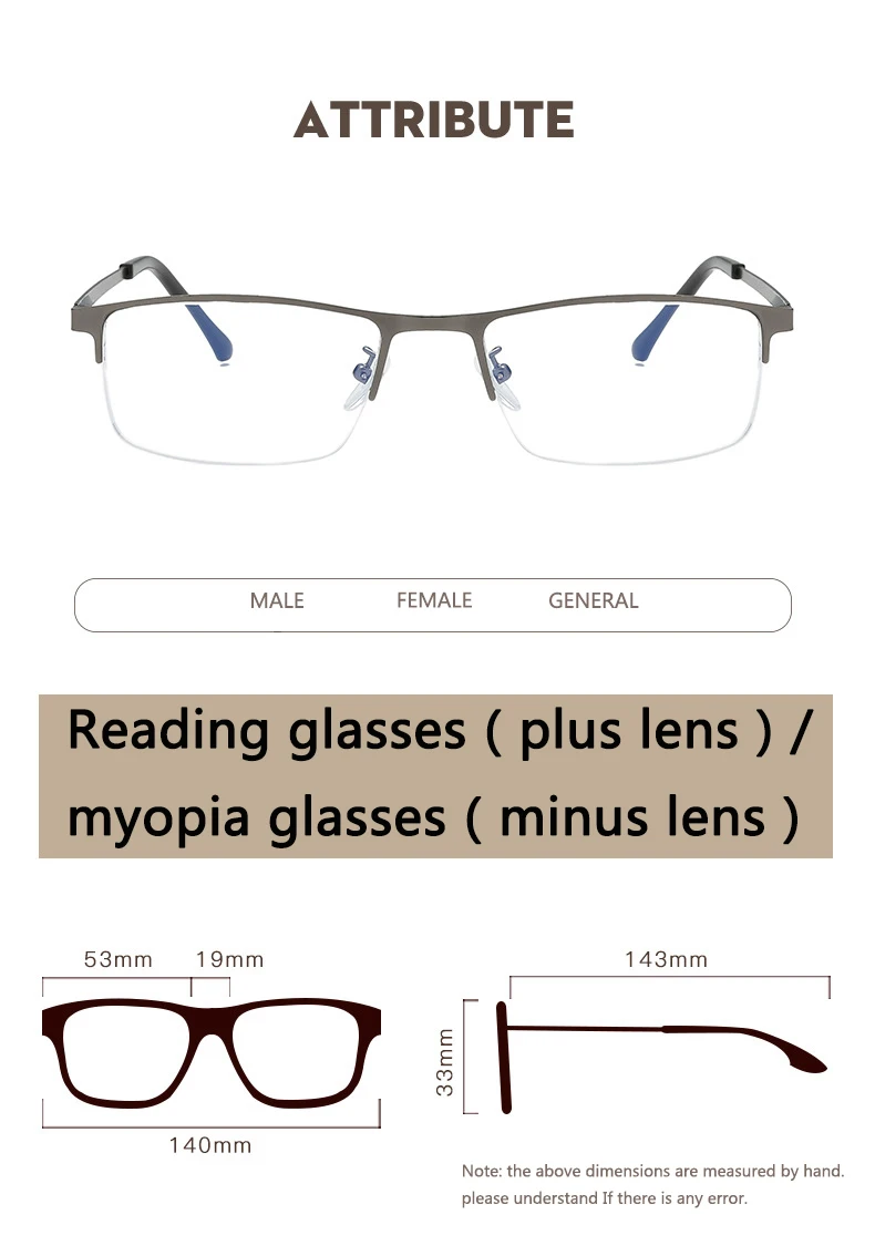 BOYSEEN Metal Full Frame Myopia Glasses Anti Blue Light  Eye Protection Glasses Nearsighted Glasses HD Lens -1.0~-4.0