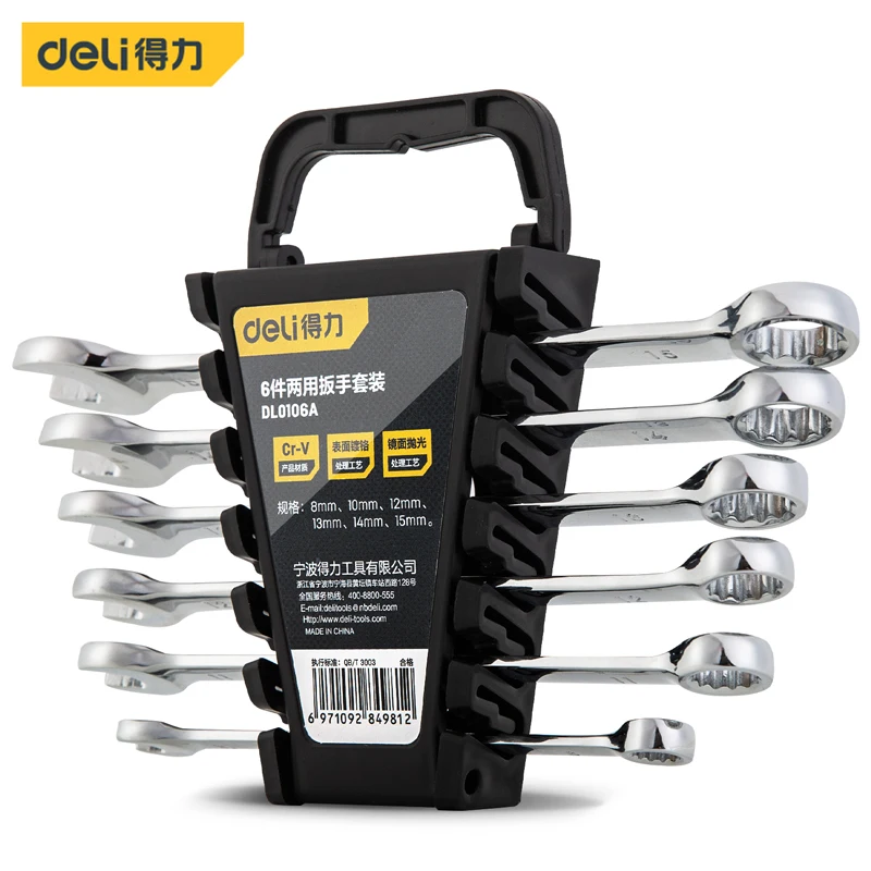 

Deli DL0106A 6-Piece Combination Wrench Set Car Repair Set Hand Operated Tools Specifications: 8, 10, 12, 13, 14, 15MM