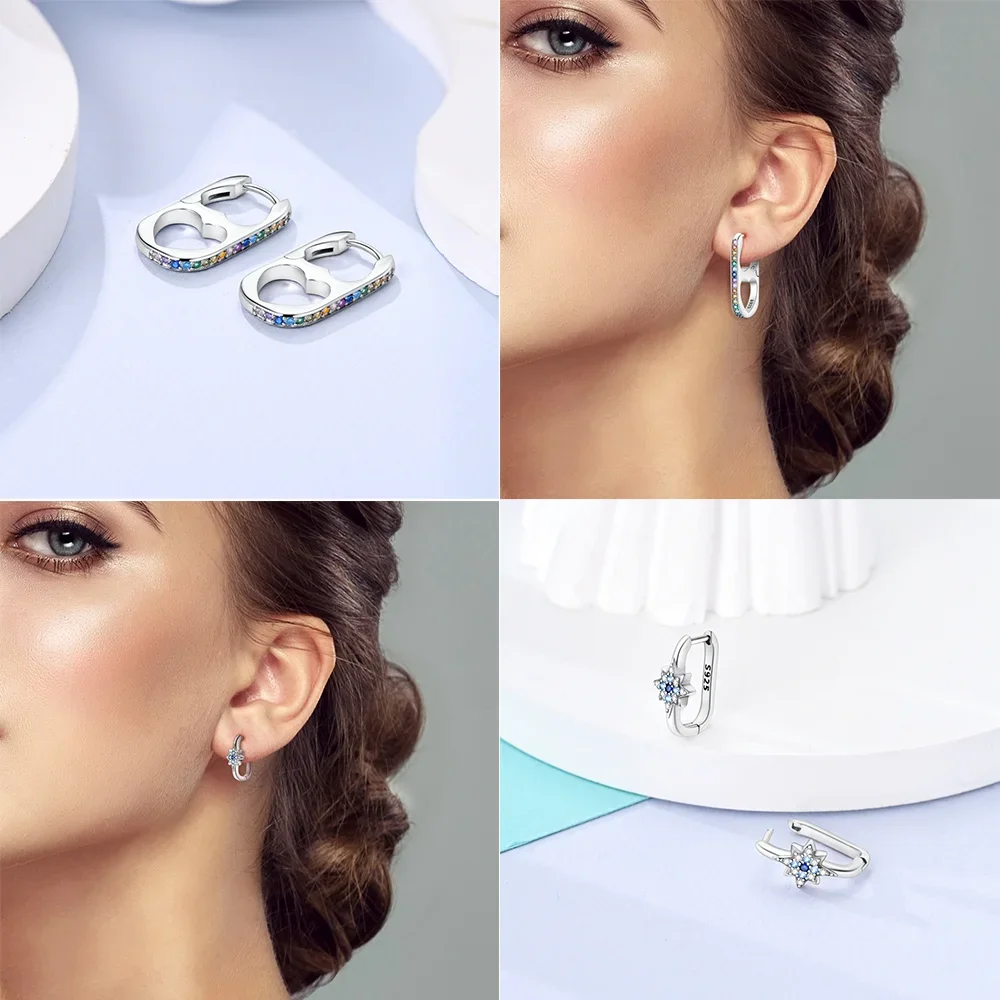

Elegant Women's 925 Sterling Silver Colorful Shiny Zircon U Shape Hoop Earrings for Women Engagement Birthday Fine Jewelry Gift
