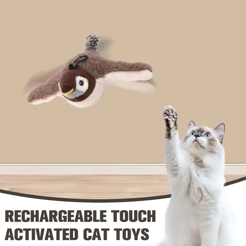 Interactive Cat Toys Rechargeable Flying Bird Cat Toy Chirping Flapping Bird(no Flying) Can Add Catnip Touch Activated Plush Toy