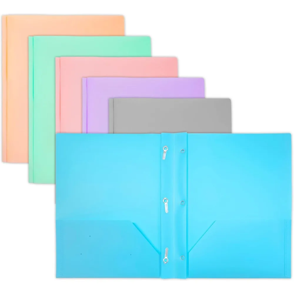 

Pastel-Toned Poly Pocket Portfolio with 3-Prong Fastener, Letter Size for Office Documents