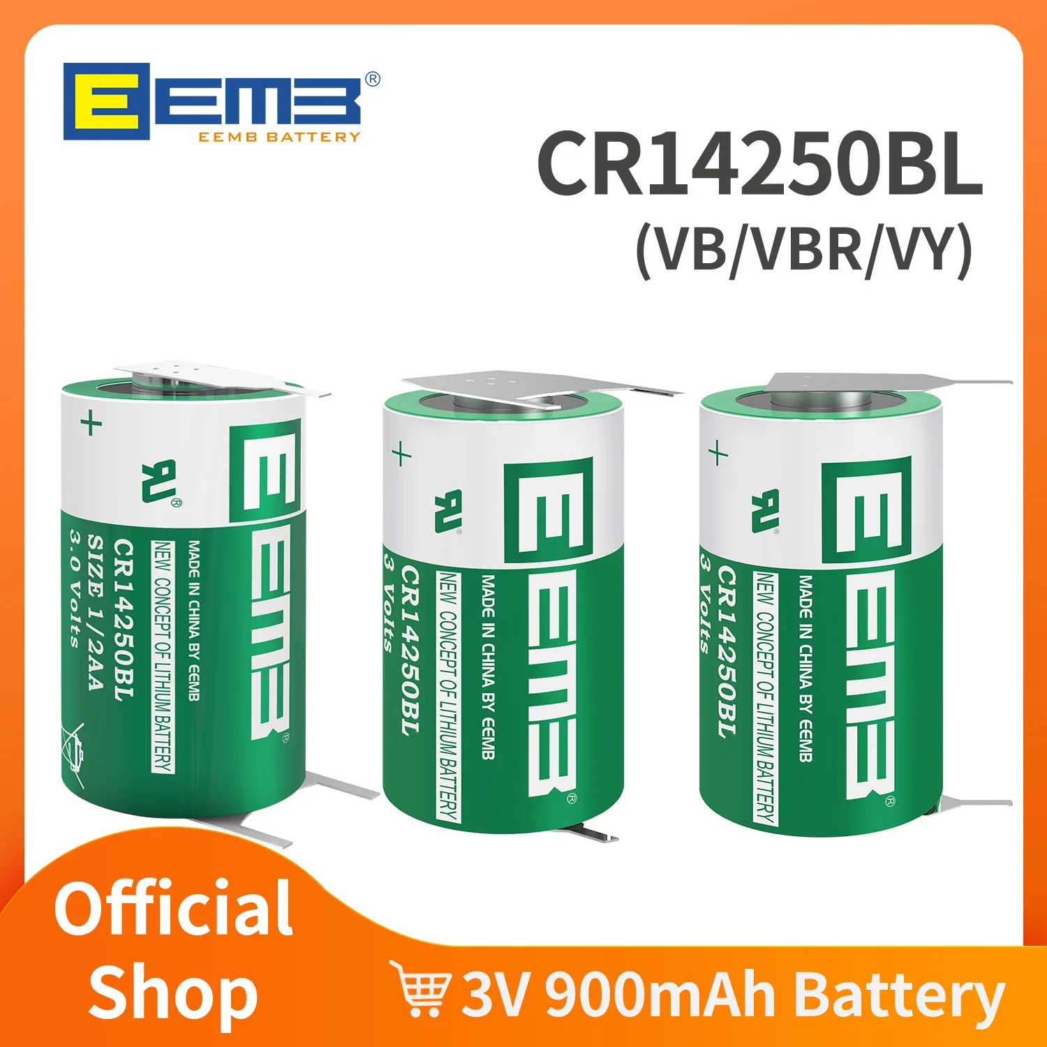 

EEMB CR14250BL 3V 1/2AA Size CR14250BL Lithium Battery CR14250 900mAh With solder pads/solder legs Li-MnO2 Non rechargeable