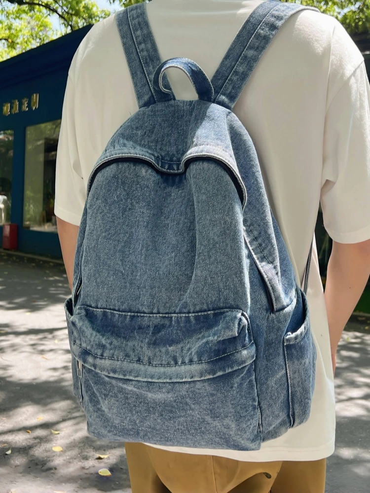 Back Not Rotten Retro All-Match Denim Backpack Female Student Casual Large Capaci Japan fashion Casual Schoolbag Male Ns0