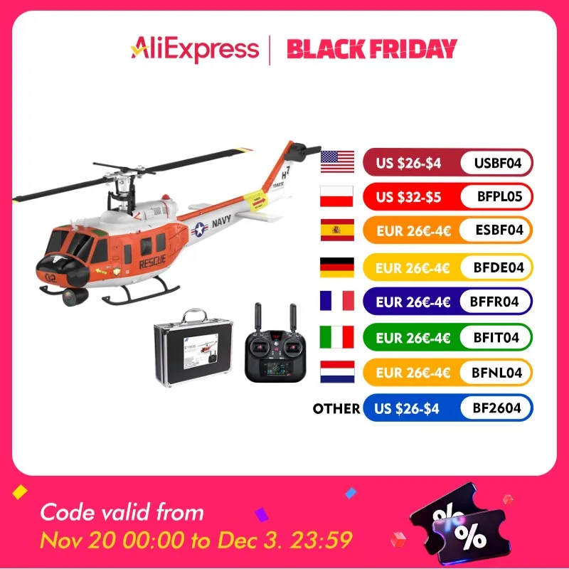 

Eachine E190S UH-1 Huey 2.4G 9CH GPS Optical Flow Localization TOF LiDAR Altitude Hold 5.8G FPV Camera RC Helicopter RTF