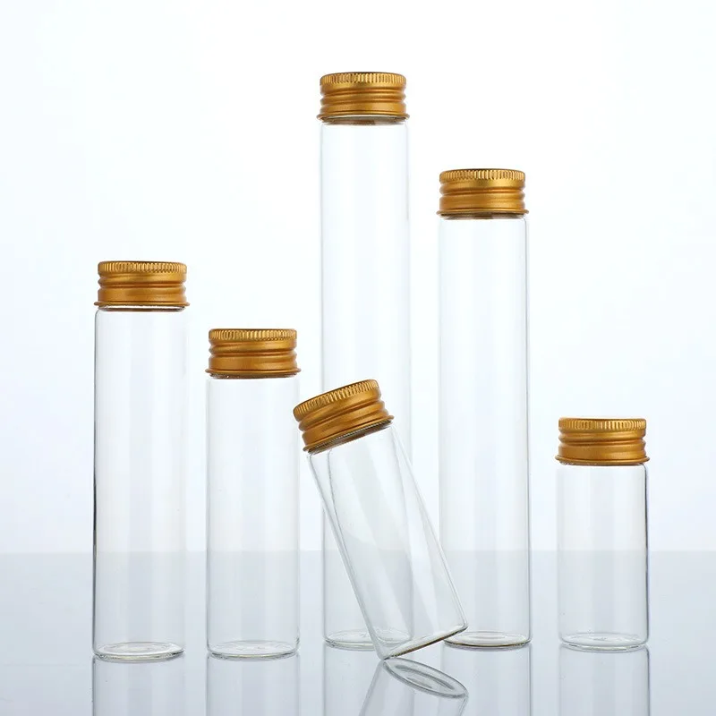 

10 шт. 30 мм стеклянные бутылки с золотыми алюминиевыми крышками, маленькие стеклянные банки, прозрачный медицинский порошок, пробирка, бутылка, крошечные банки, флаконы
