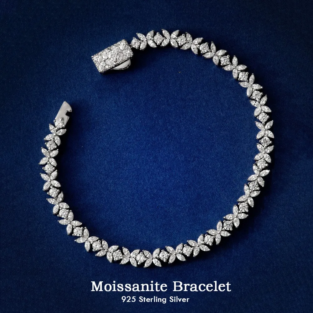 

Full Moissanite Bracelets 925 Sterling Silver Flower Shape Marquise Cut Diamond Wedding Bangle For Women Jewelry GRA Certified