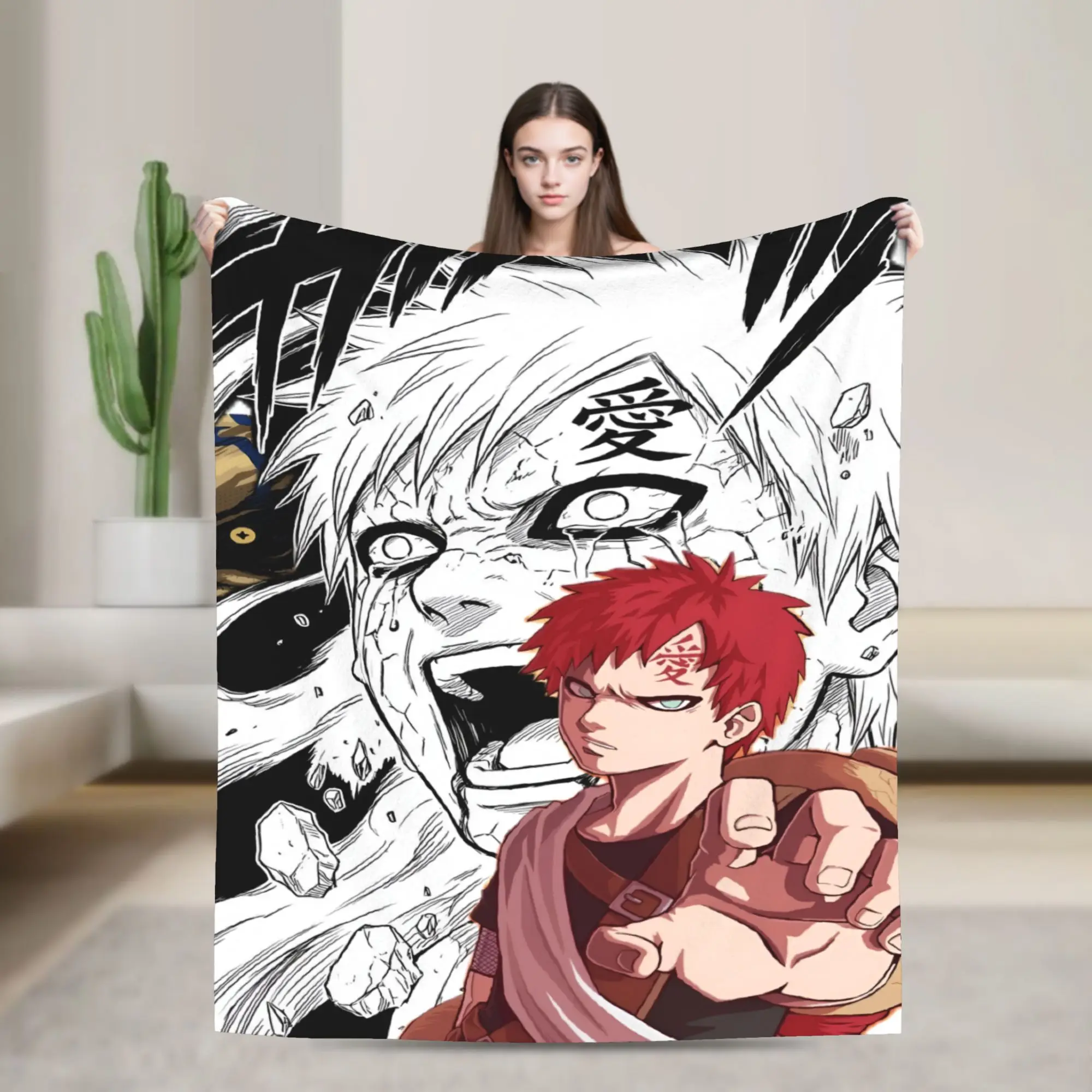 Custom Ultra-Soft Fleece Gaara Japan Comic Throw Blanket Warm Flannel Calabash Blankets for Bed Office Sofa Quilt