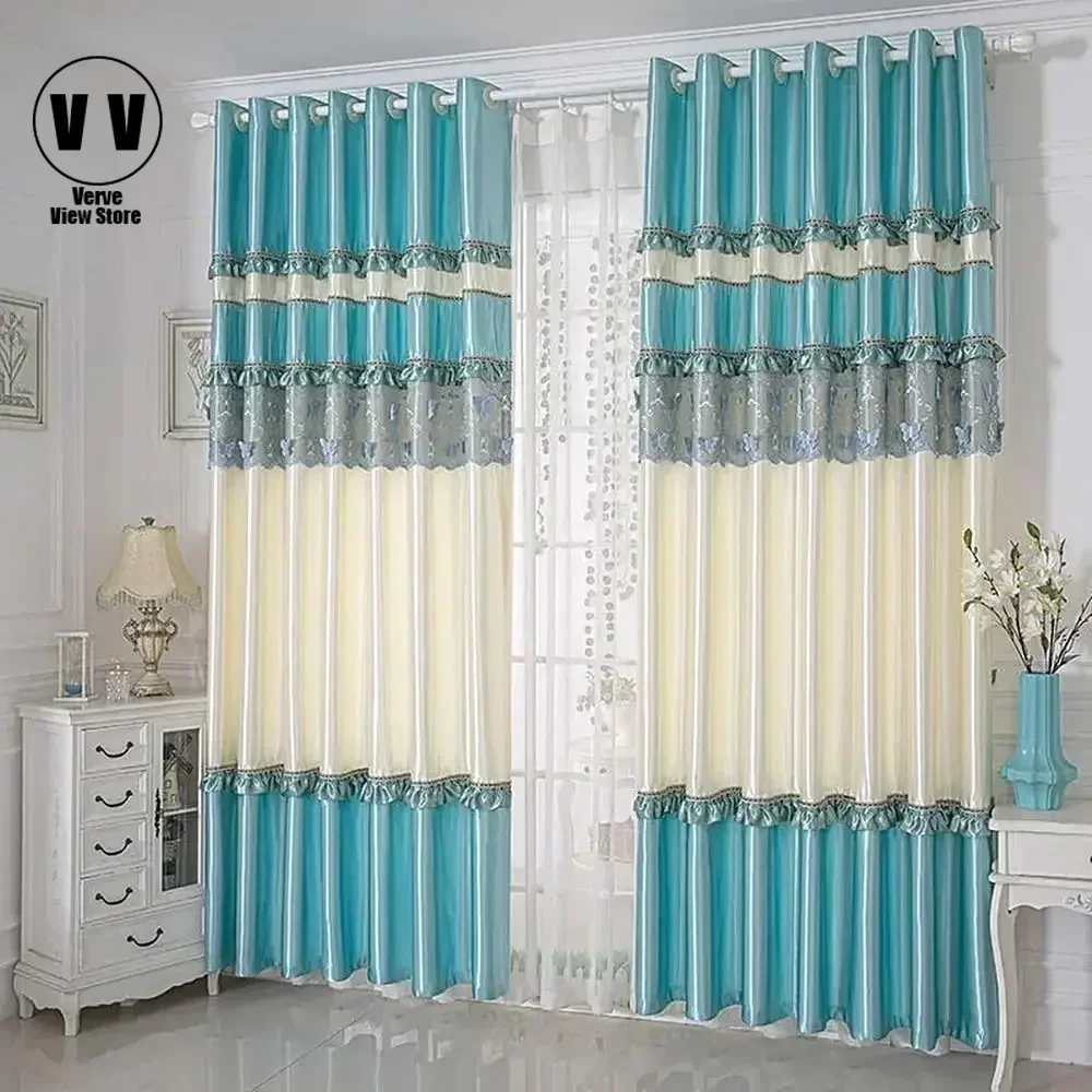 

1 Panel 140cm Width Splicing Curtain for Living Room Bedroom Window Balcony Floral and Butterfly Luxury Embroidered Curtain