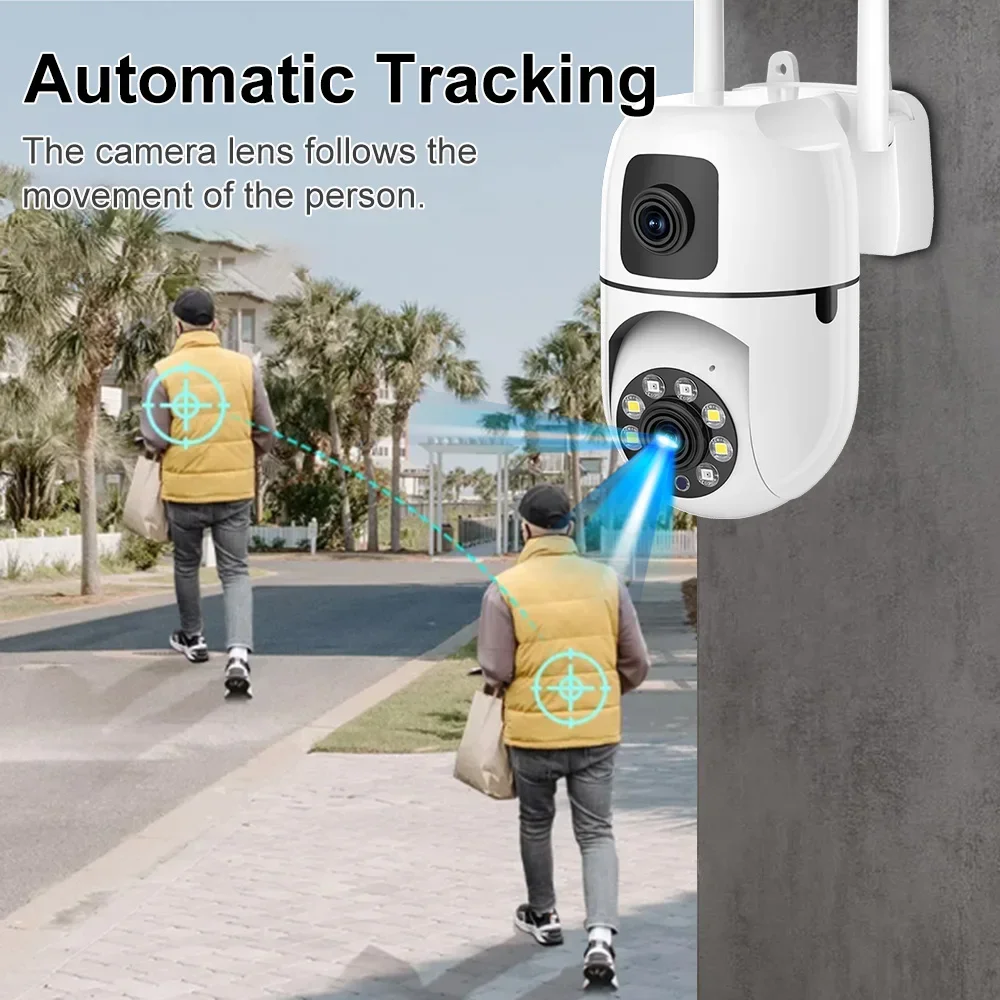 8MP واي فاي كاميرا مراقبة عدسة مزدوجة شاشة مزدوجة كاميرات IP اللاسلكية تتبع السيارات اللون للرؤية الليلية 5X التكبير الرقمي كاميرا CCTV