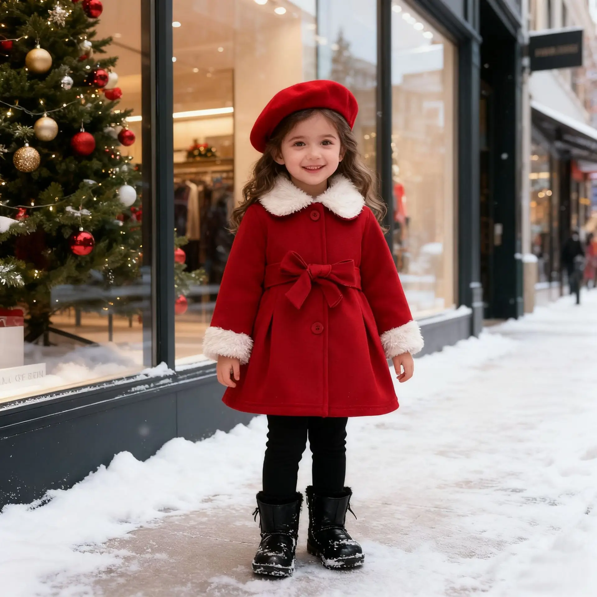 

Autumn Winter Girls Coats Red Clothes Fleece Thickened Warm Jacket Girl Princess Christmas Costume Coat+Hat Children's Clothing