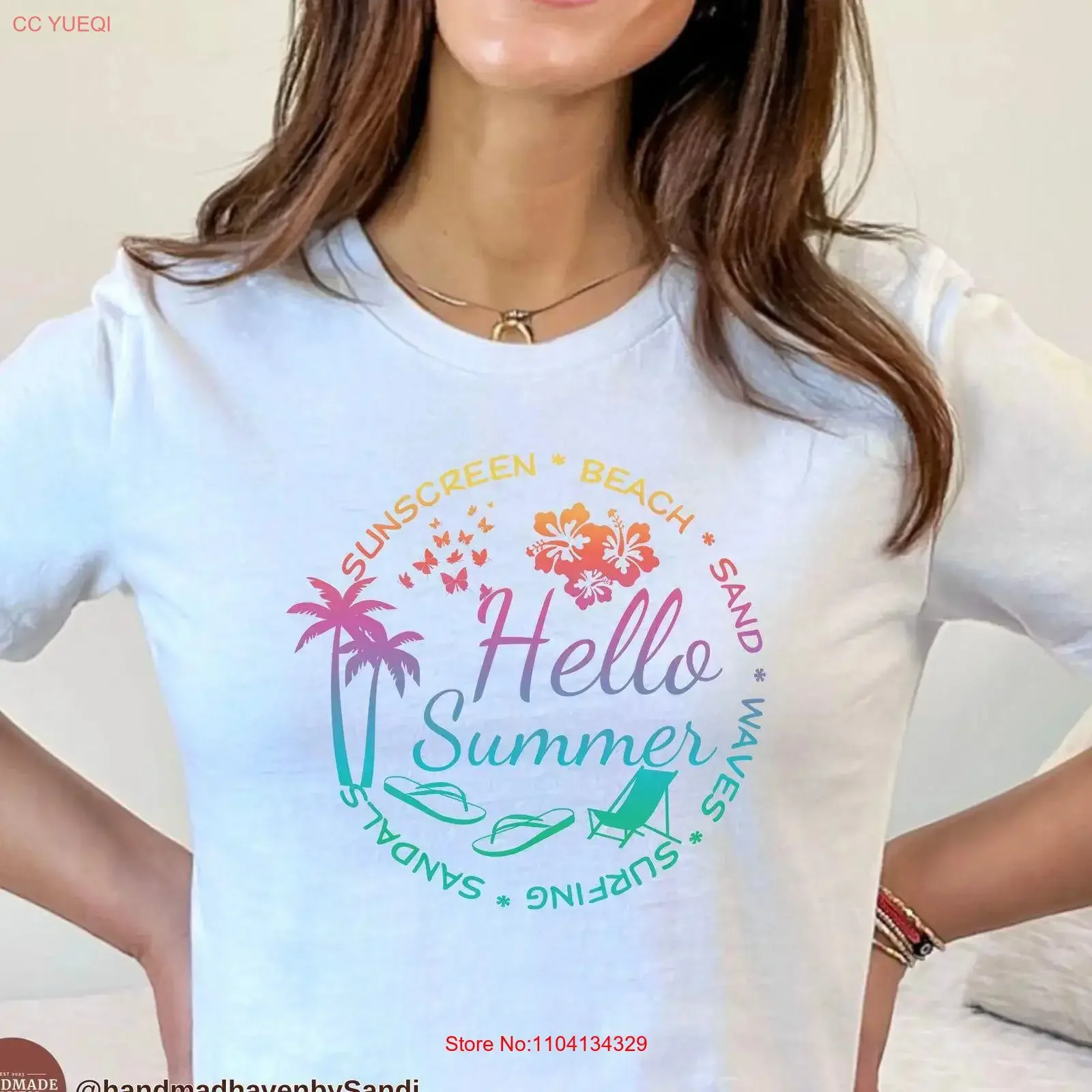 Hello Summer T Shirt Beach Vibes for Vacation Wardrobe Essential Surfers Family Reunion vintage Washed graphic