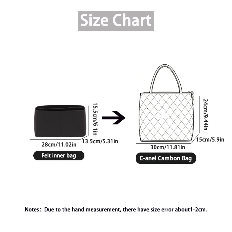 EverToner Bag Insert Organizer For C-anel Cambon Bag Felt Ultra Lightweight Pouch Support Handbag Insert Bag Accessories