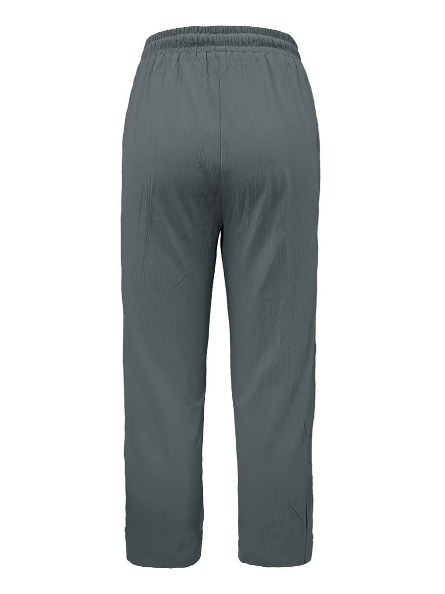 Damen-Freizeithose mit Kordelzug, elastischer Taille, lockere Hose, einfarbig, mit Taschen, All-Match-Baggy-Streetwear, gerade Hose – Detail 6