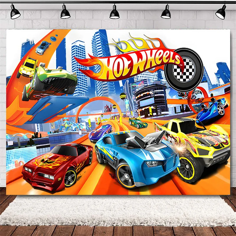 B-Blaze Monster Birthday Party Backdrop Hot Wheelsed Red Flame Tire Track Crusher Custom Photo Booth Boys Kid 1st Decor Props