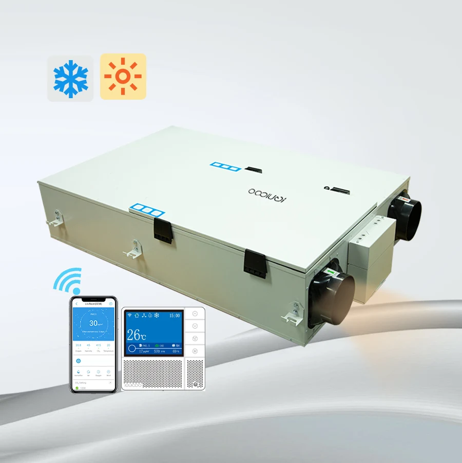 Ceiling Mounted Preheating And Precooling Heat Recovery Ventilation System With Optional IFD Purification 250/350/500 CMH