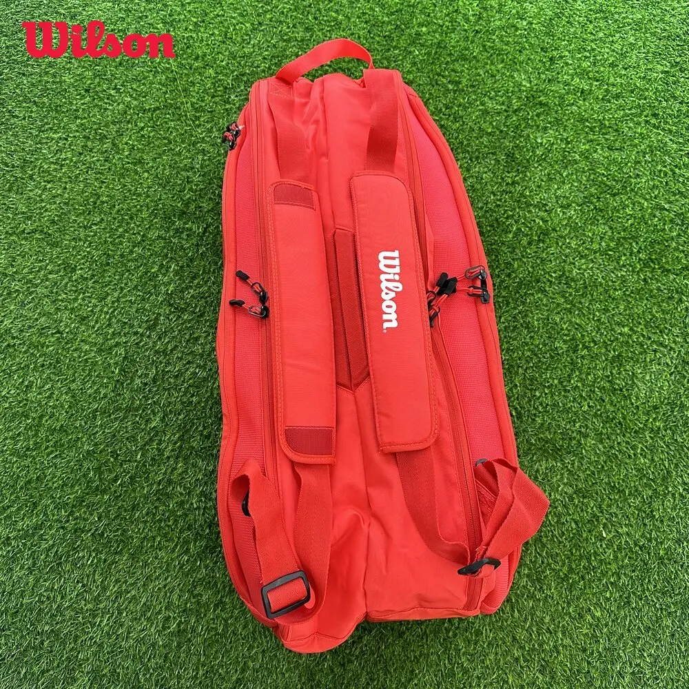 Wilson 2023 Super Tour Pro Staff 6 Pack Fine-knit Coating Tennis Bag 3-Decks Racket Backpack Racquet Bag with Thermoguard Red