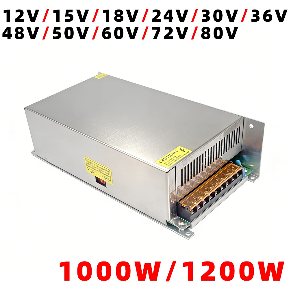 

1200W Power supply Adapter Transformer Switch AC110V/220V to DC12V 15V 24V 36V 48V 50V 60V 80V for LED Strip Light CCTV Project