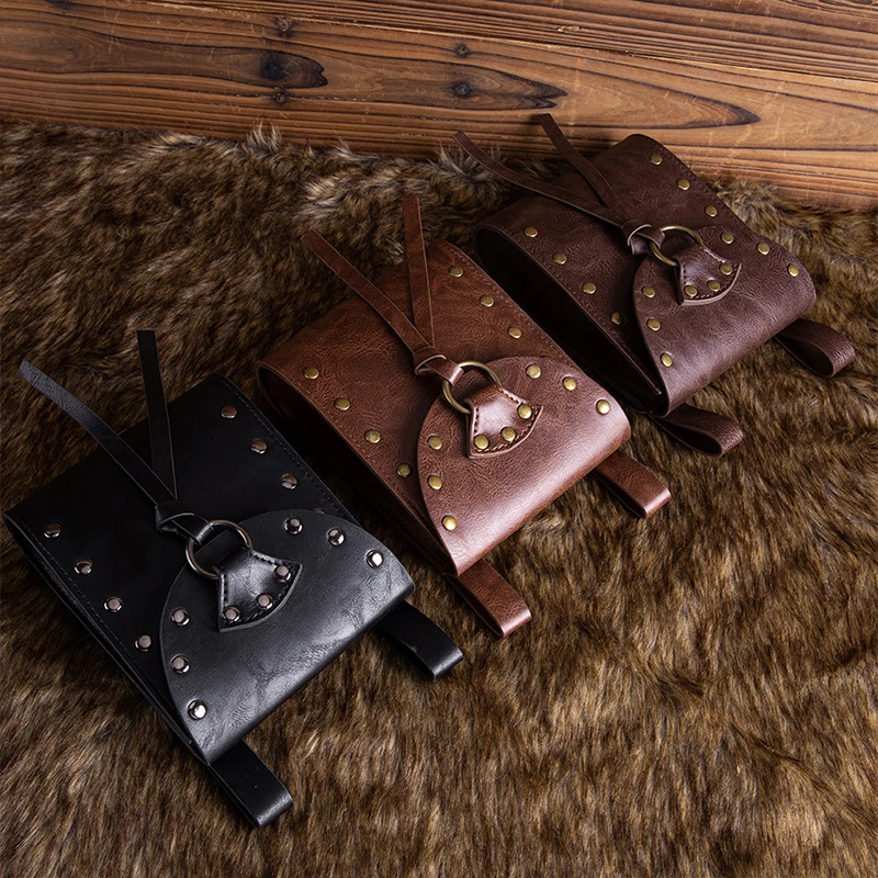 Unisex Retro Steampunk Medieval Punk Style Fanny Packs Pu Leather Coin Purse Belt Waist Bag Drawstring Hip Belt bag Cosplay Prop