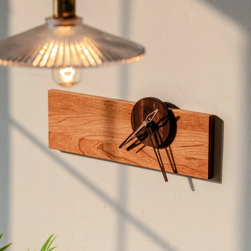 Custom modern minimalist solid wood clock, living room corner corner home creative corner clock, double-sided clock wall decorat