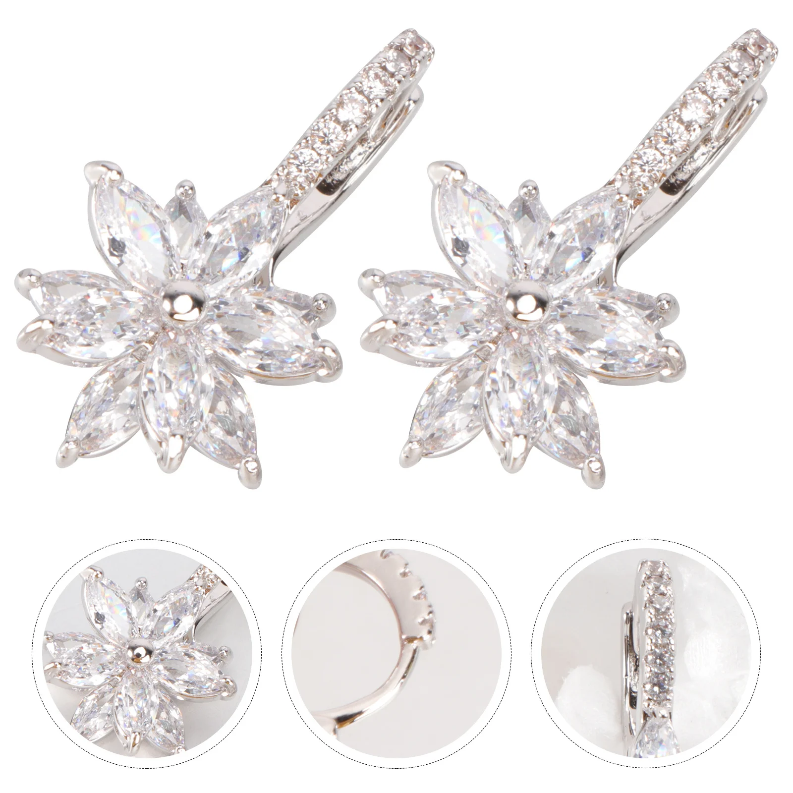

1Pair Flower Earrings Fashionable Zircon Eardrops Party Daily Use Comfortable Copper Jewelry Gift for Girls Women