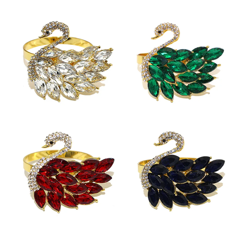 6Pcs Crystal Swan Napkin Rings Rhinestone Metal Napkin Holder for Wedding Banquet Dinner Party Table Decor Ornament