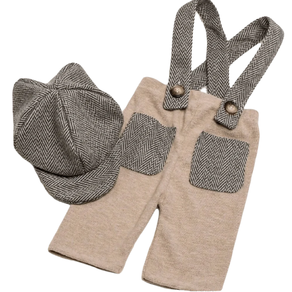 Classic Soft Newborn Photography Outfit Suspender Romper Newsboy Hat Gentleman Suit Set Romper Set Photo Shoot