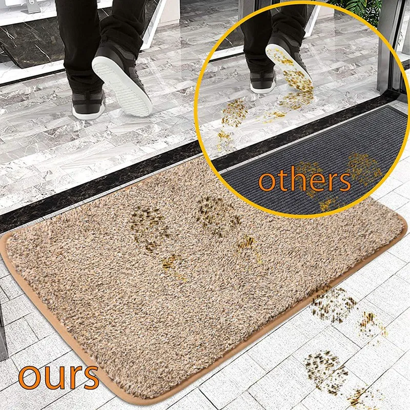 ABKL-Door Mat, Backing Non Slip Low-Profile Super Absorbent Door Mat Cotton Shoe Scraper Dirt Trapper Pet Mat For Front Khaki