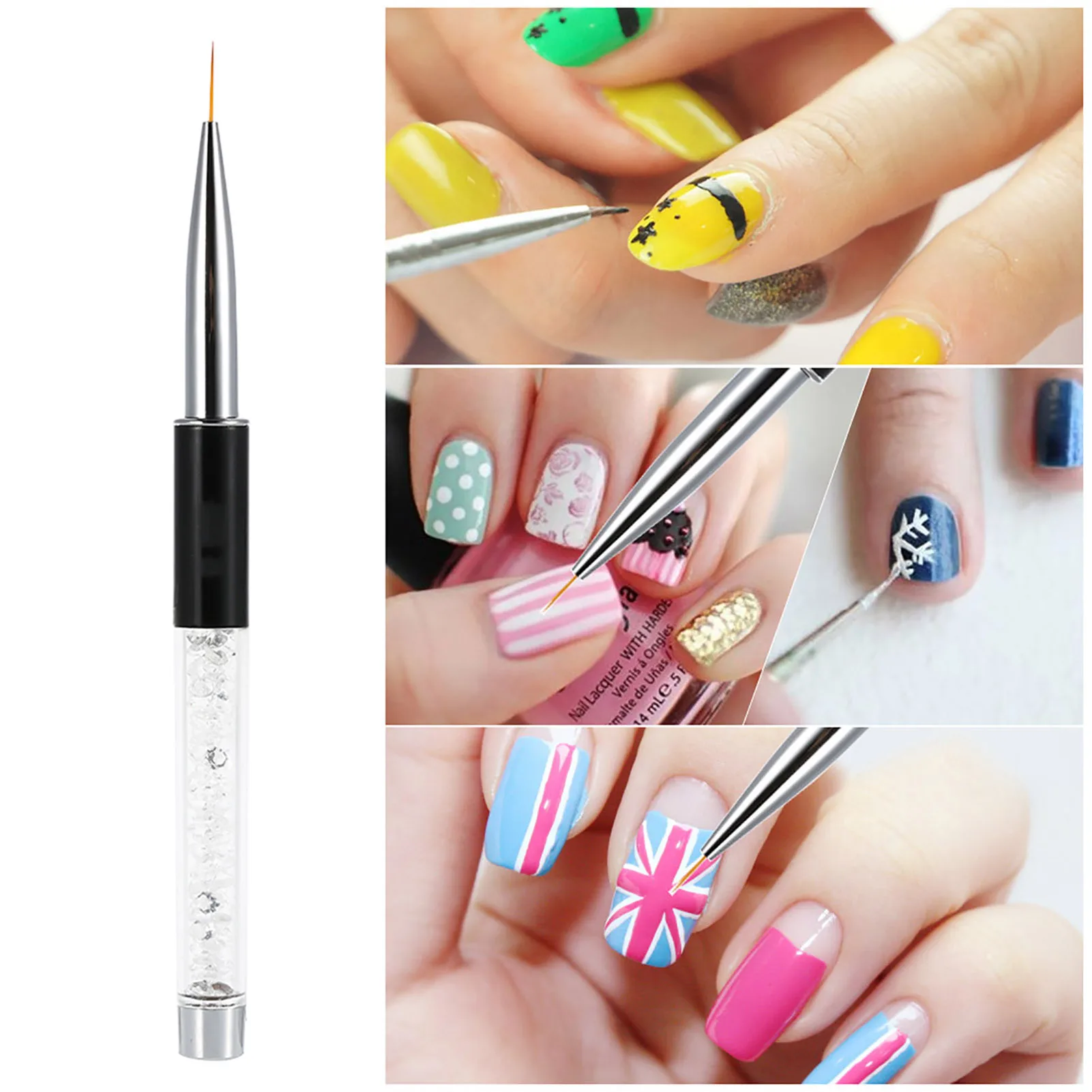 Pincel para pintar uñas, 9mm, cristal acrílico, arte de uñas, pintura en Gel UV, pincel de línea, bolígrafo de pelo de nailon, herramienta de delineador de uñas para manicura