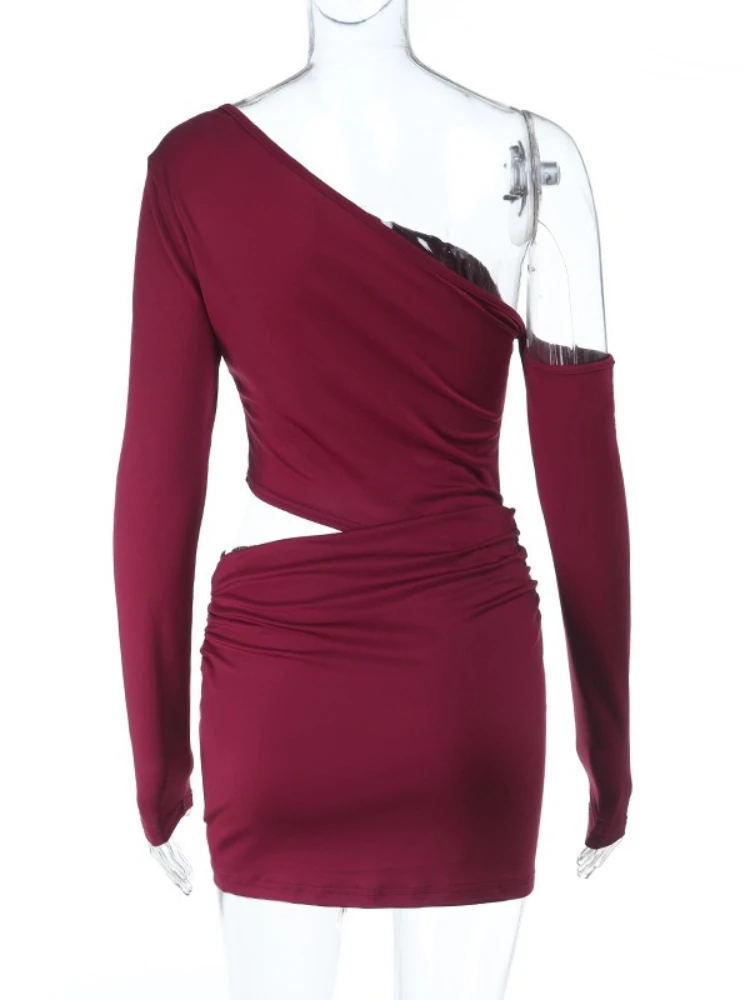 SsTss-Mini vestido ajustado de manga larga con hombros descubiertos para mujer, nuevo vestido liso con cuello Diagonal recortado en la cintura, vestido ajustado de una pieza para fiesta y discoteca