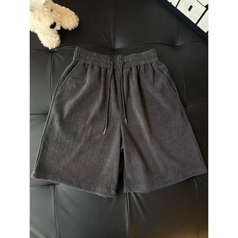 Men's Herringbone Jacquard Casual Shorts Loose Summer Beach Pants