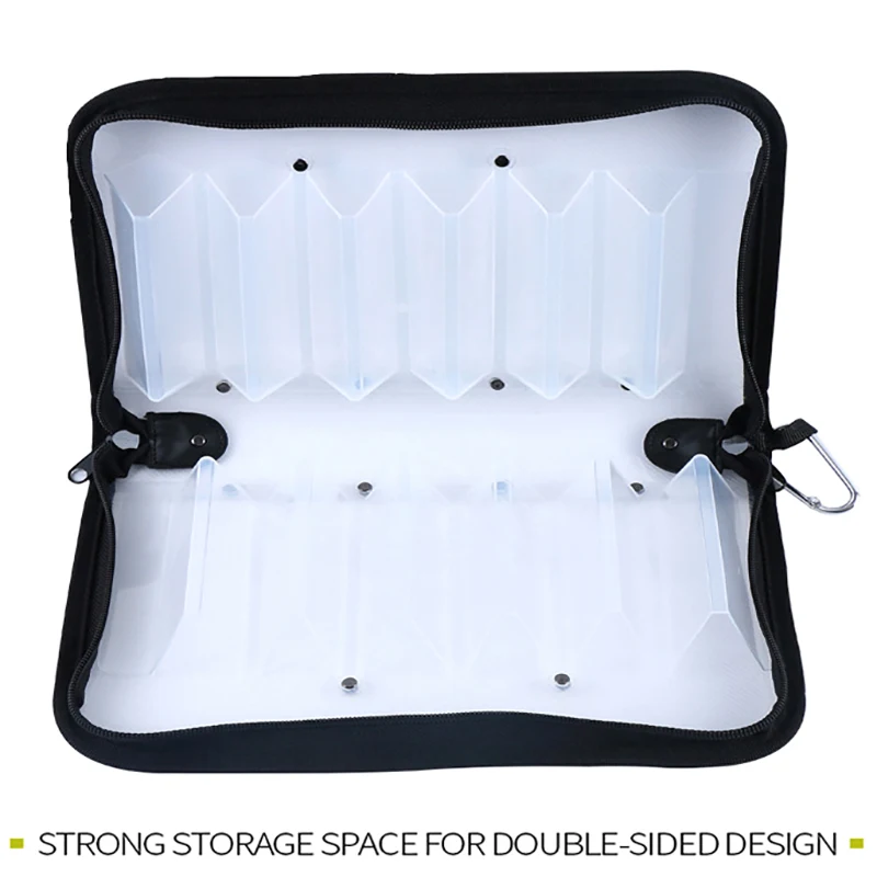 12 Compartment Portable Lure/Iron Plate/Wood Shrimp Storage Box with Carabiner Fishing Bait Storage Case Organizer Sorting Bag