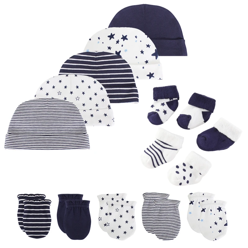 

15Pieces New Born Hats+Gloves+Socks Sets Solid Color Cotton Baby Girl Headwear Cartoon Baby Boy Supplies Accessories 0-12M