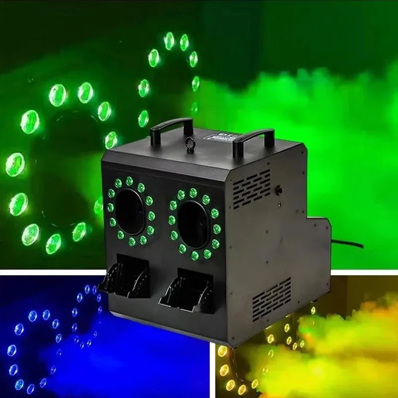 Fog Bubble Machine for Stage Disco Party  Remote Control 1500w LED RGB 2 Holes Portable Bubble Smoke Machine