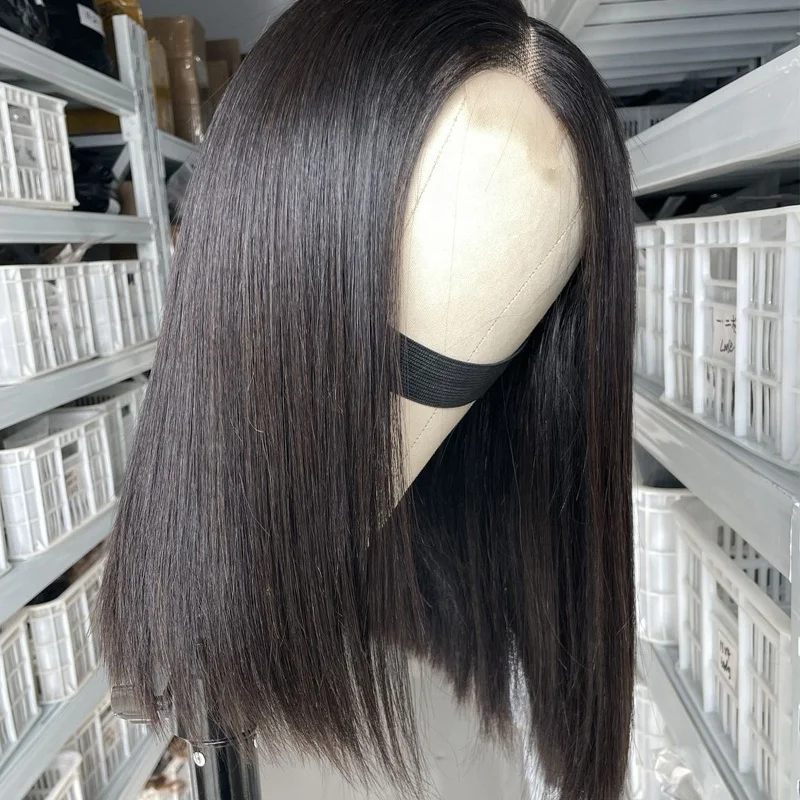 SDD Super Double Drawn Bone Straight Kim K 2*6 Closure Bob Wig 180 Density Raw 100 Human Hair Extensions Bob Wig Hair Vendors