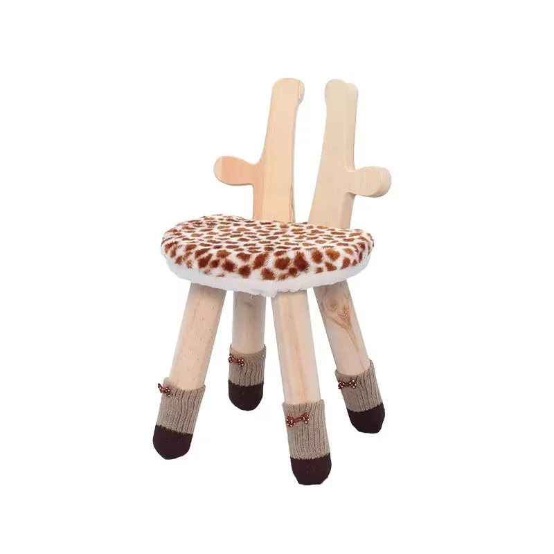 Kids Stool Solid Wood Chair for Children Cartoon Deer Rabbit Non-slip Bench Foot Stool Kindergarten School Home Kids Furniture