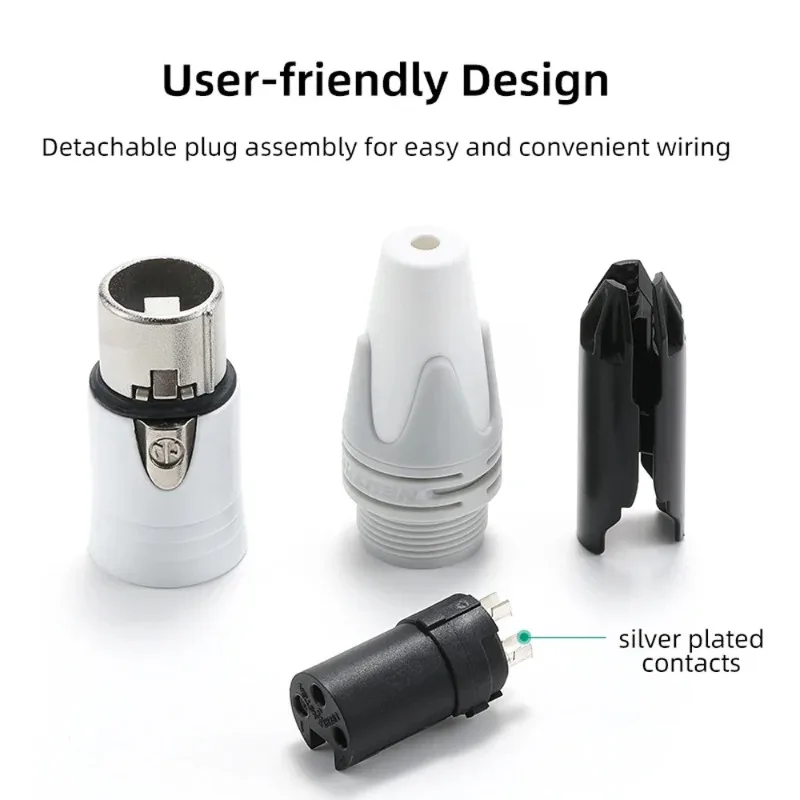 Plugue de linha de cobra xlr branco, 3 pinos banhado a prata, conector de cabo de microfone diy NC3FXX-WT NC3MXX-WT para áudio personalizado