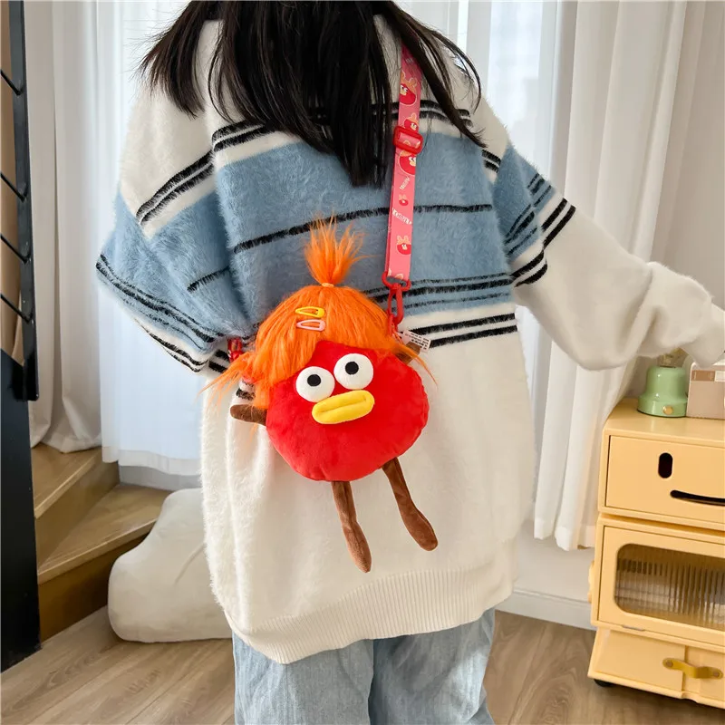 Borsa a tracolla divertente creativa Verdure di cartone animato Capelli fritti Borsa a tracolla in peluche di mais Bella borsa con cerniera per studenti bambini