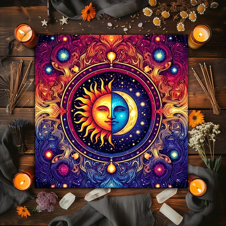 Colorful Sun and Moon Tarot Card Tablecloth Divination Cloth Witch Home Decoration Card Mat Party Game Activity Tablecloth