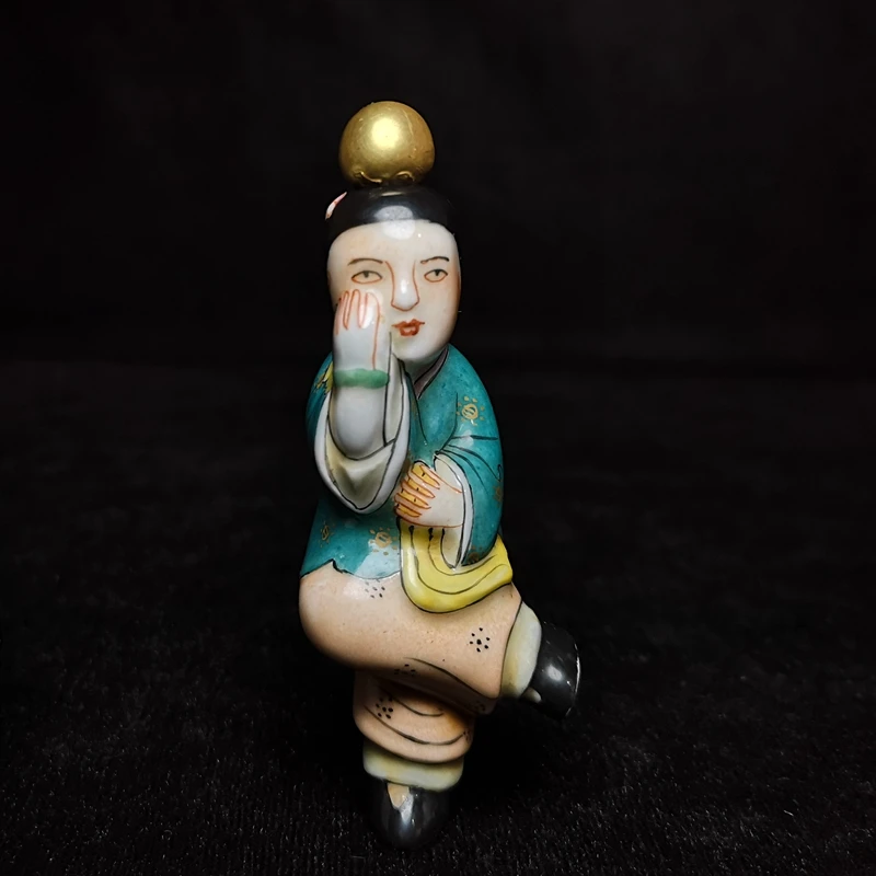 

YIZHU CULTUER ART Size 3.2 Inch Chinese Porcelain Painting Old Woman Person Figurine Statue Snuff Bottle Gift collection