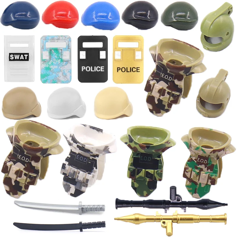 Military Building Blocks Solider Figures Gifts Weapons Camouflage EOD Shields RPG Beret Bomb disposal Suit Accessories Equipment