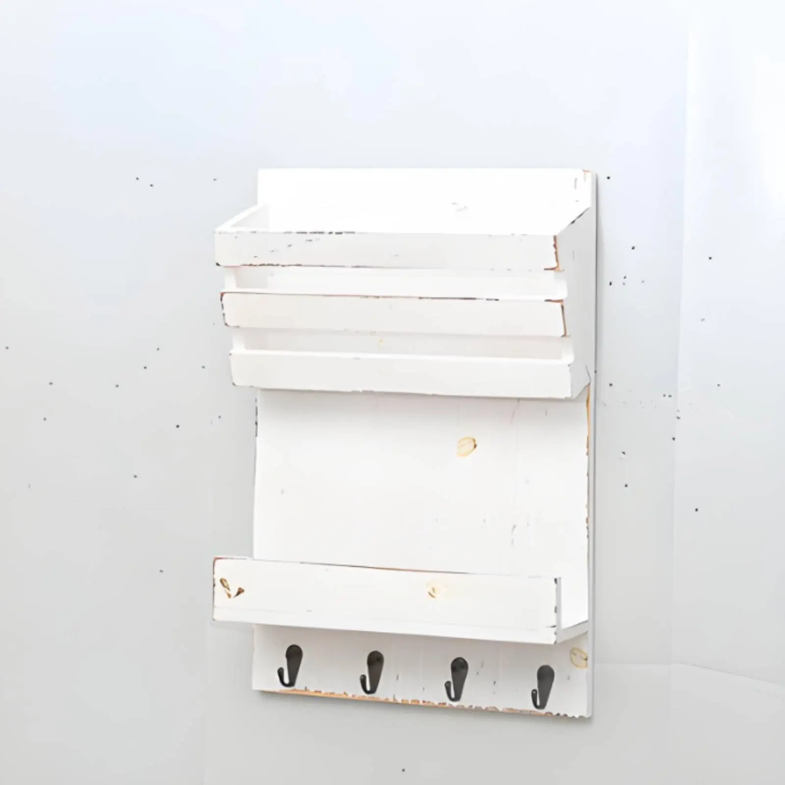Wooden Wall Mail Holder Multi Functional Mail Holder with Hooks Wood Wall Shelf Decorative Entryway Organizer Easy to Install view 2