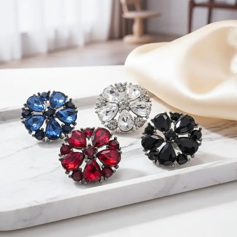 New 3Pcs 15/21/25mm Flower Rhinestones Hollow Button Diy Sweater Wool Jacket Suit Clothing Decorative Accessories view 6