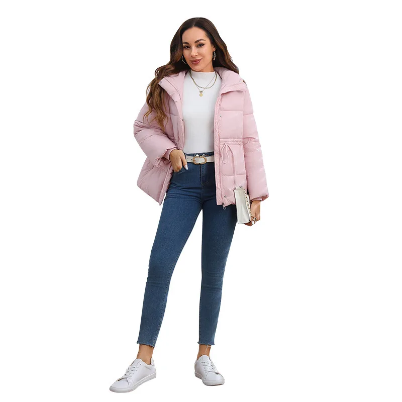Chic Winter Daily Commute Travel Women's Hooded Belted Padded Quilted Down Jacket Warm Cozy Thick Classic Parka Coat Outerwear