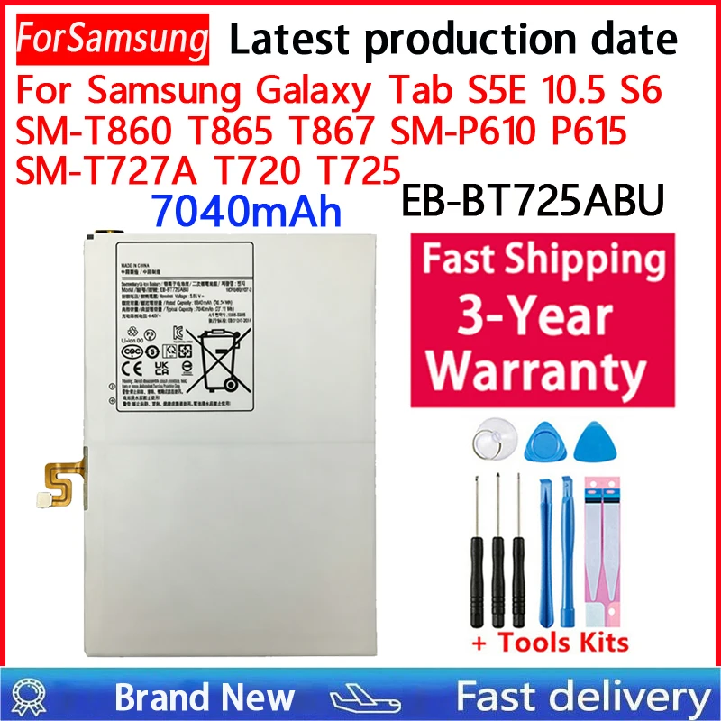 EB-BT725ABU 7040mAh Replacement Tablet Battery For Galaxy Tab S6 lite P610 P615 P613 P619 TS5E T725C T720 SM-T720 SM-T725 +Tool